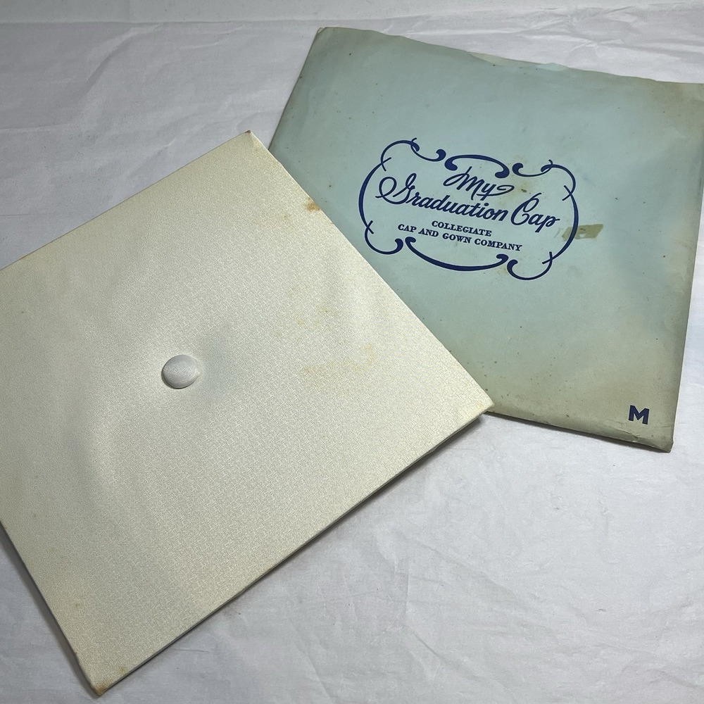 Circa‎ 1940s-1950s Graduation Cap by Collegiate Cap & Gown White Vintage Square
